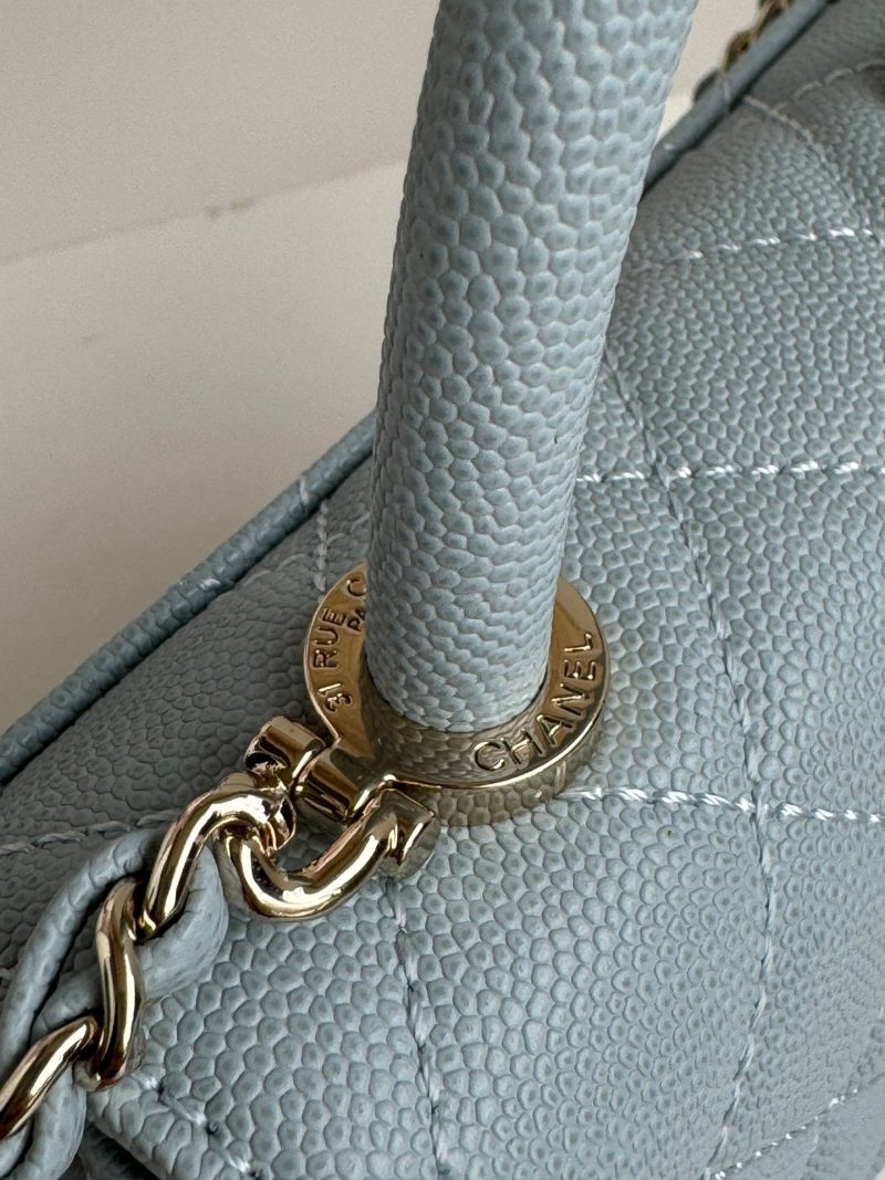 CC 24K Coco Handle Nano 14.5cm Cloud Blue Grained Calfskin Gold Hardware