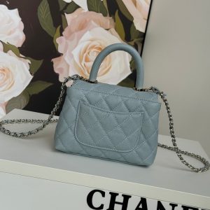 CC 24K Coco Handle Nano 14.5cm Cloud Blue Grained Calfskin Gold Hardware