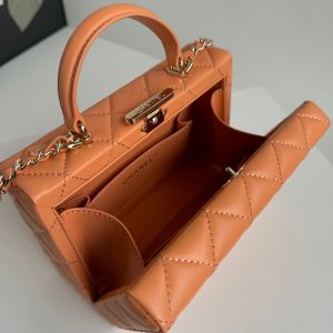 SMALL BOX BAG 18 IN CARROT LAMBSKIN GOLD HARDWARE