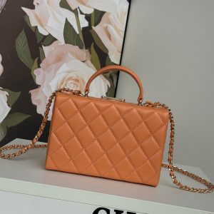 SMALL BOX BAG 18 IN CARROT LAMBSKIN GOLD HARDWARE