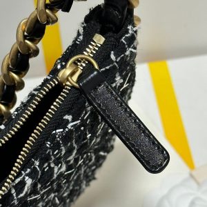 HOBO BAG 23 IN BLACK MIX WHITE TWEED GOLD HARDWARE