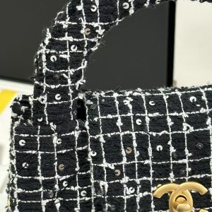 KELLY SHOPPING BAG 19 IN BLACK MIX WHITE TWEED GOLD HARDWARE
