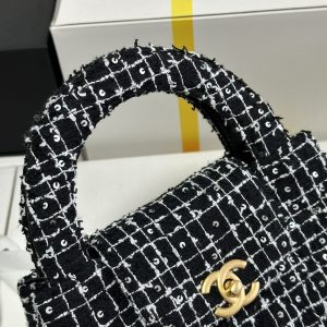 KELLY SHOPPING BAG 19 IN BLACK MIX WHITE TWEED GOLD HARDWARE