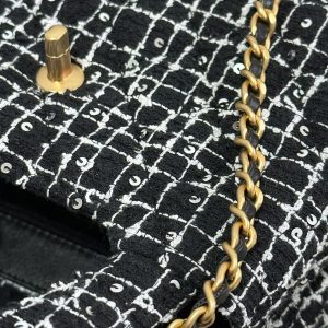 KELLY SHOPPING BAG 19 IN BLACK MIX WHITE TWEED GOLD HARDWARE