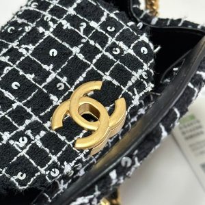 KELLY SHOPPING BAG 19 IN BLACK MIX WHITE TWEED GOLD HARDWARE