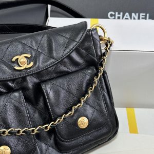 SMALL HIPPIE HOBO POSTMAN BAG 25 IN BLACK CALFSKIN GOLD HARDWARE