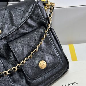 SMALL HIPPIE HOBO POSTMAN BAG 25 IN BLACK CALFSKIN GOLD HARDWARE