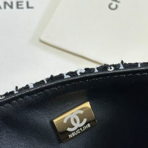 MINI FLAP BAG 20 ATTACHED SAQUINS IN BLACK MIX WHITE TWEED GOLD HARDWARE