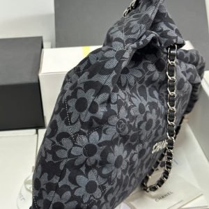 CC 22 Bag Gray Black Camellia Pattern Demin Silver Hardware 243625
