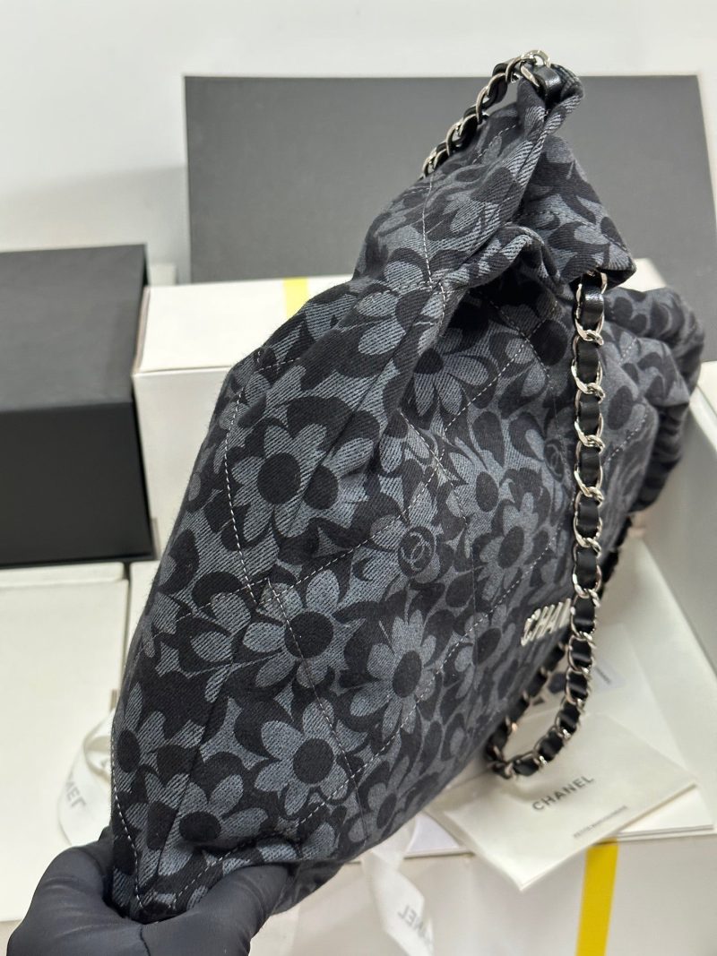 CC 22 Bag Gray Black Camellia Pattern Demin Silver Hardware 243625