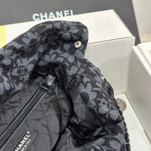 CC 22 Bag Gray Black Camellia Pattern Demin Silver Hardware 243625