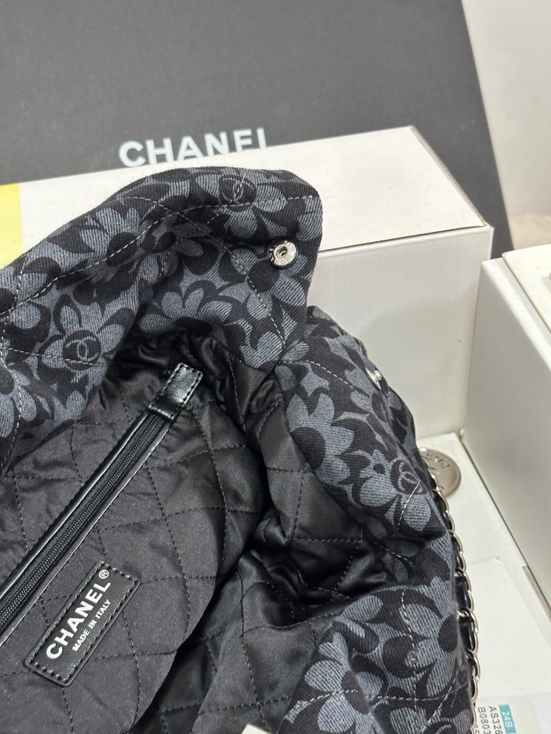 CC 22 Bag Gray Black Camellia Pattern Demin Silver Hardware 243625