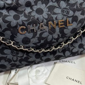 CC 22 Bag Gray Black Camellia Pattern Demin Silver Hardware 243625