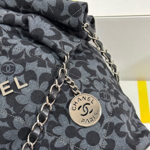 CC 22 Bag Gray Black Camellia Pattern Demin Silver Hardware 243625