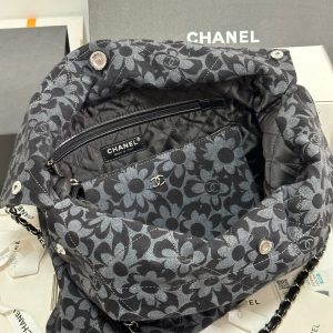 CC 22 Bag Gray Black Camellia Pattern Demin Silver Hardware 243625