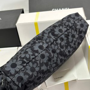 CC 22 Bag Gray Black Camellia Pattern Demin Silver Hardware 243625