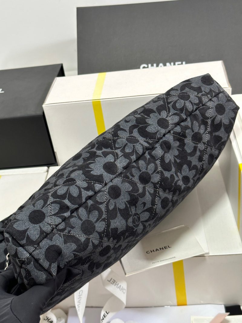 CC 22 Bag Gray Black Camellia Pattern Demin Silver Hardware 243625