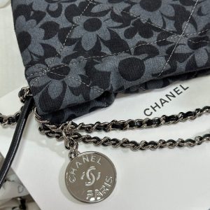 CC 22 Bag Mini Gray Black Camellia Pattern Demin Silver Hardware 243630