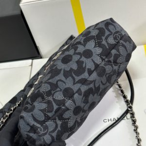 CC 22 Bag Mini Gray Black Camellia Pattern Demin Silver Hardware 243630