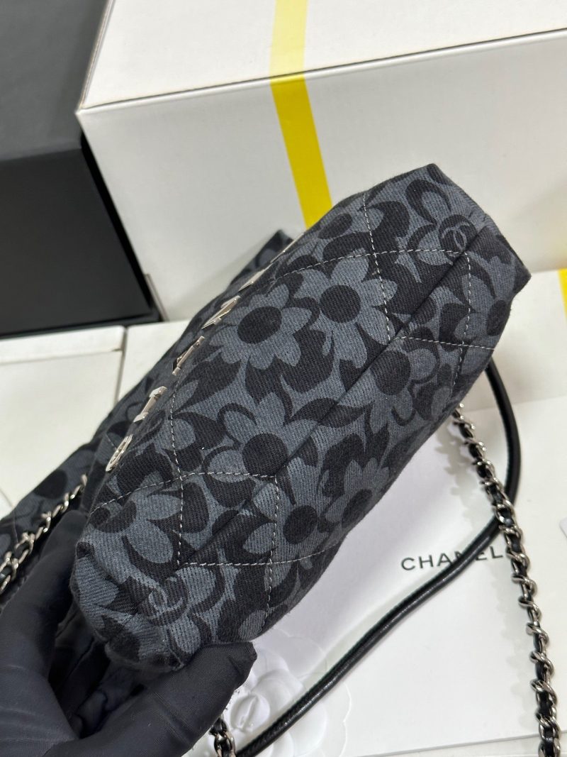 CC 22 Bag Mini Gray Black Camellia Pattern Demin Silver Hardware 243630
