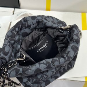 CC 22 Bag Mini Gray Black Camellia Pattern Demin Silver Hardware 243630