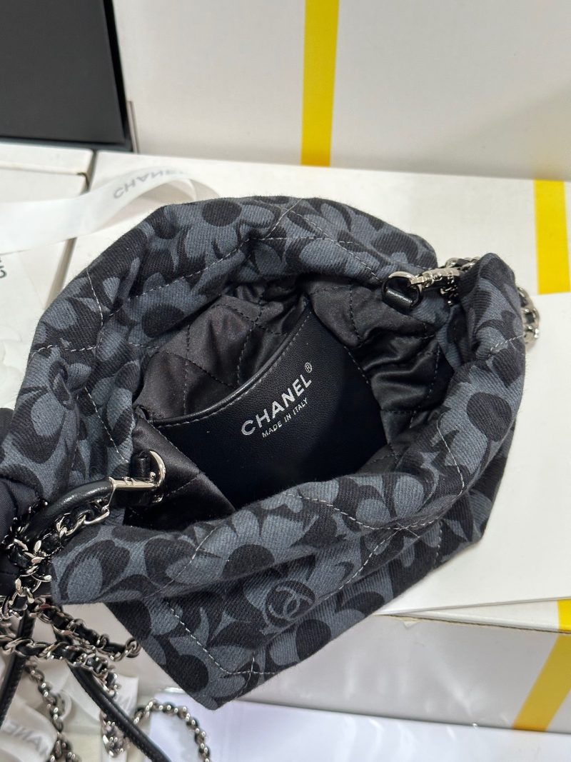 CC 22 Bag Mini Gray Black Camellia Pattern Demin Silver Hardware 243630