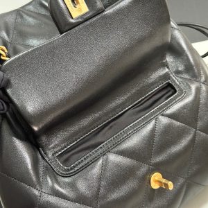 CC 25C Drawstring Backpack Black Lambskin Gold Hardware 243655