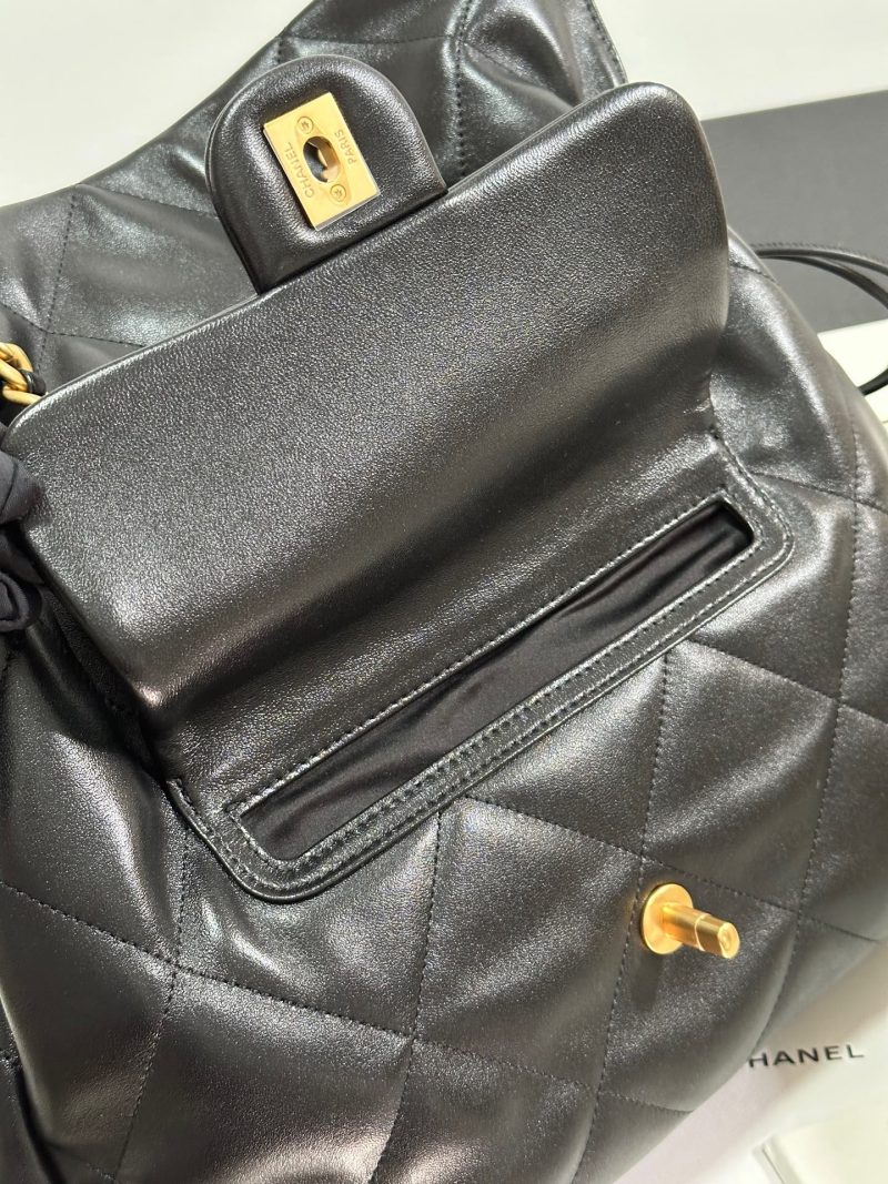 CC 25C Drawstring Backpack Black Lambskin Gold Hardware 243655