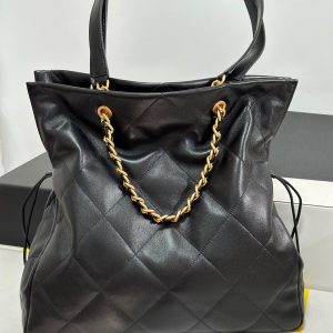 CC 25C Drawstring Backpack Black Lambskin Gold Hardware 243655