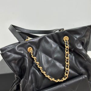 CC 25C Drawstring Backpack Black Lambskin Gold Hardware 243655