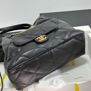 CC 25C Drawstring Backpack Black Lambskin Gold Hardware 243655