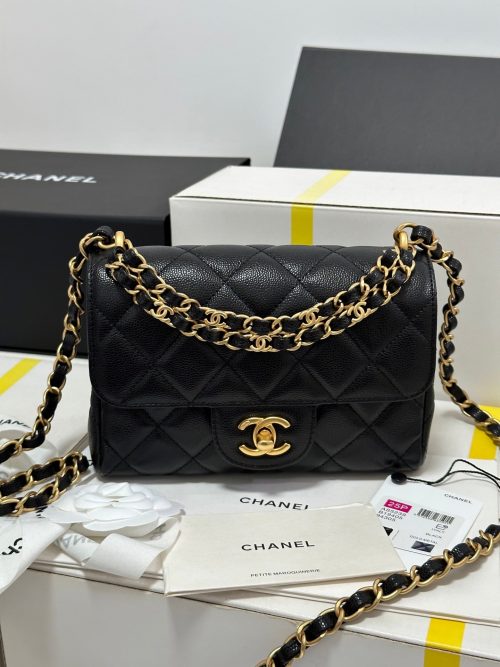 CC 25P Flap 18 Bag Black Cowhide Gold Hardware 243560