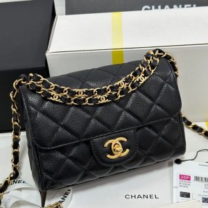 CC 25P Flap 18 Bag Black Cowhide Gold Hardware 243560