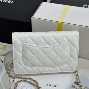 CC 25P Wallet On Chain 19cm White Cowhide Heart Rhinestone 243592