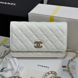 CC 25P Wallet On Chain 19cm White Cowhide Heart Rhinestone 243592