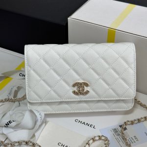 CC 25P Wallet On Chain 19cm White Cowhide Heart Rhinestone 243592