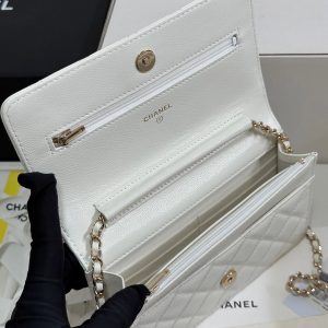 CC 25P Wallet On Chain 19cm White Cowhide Heart Rhinestone 243592