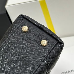 CC Coco Handle Flap Bag 24 Black Quilted Caviar Light Gold Hardware 243475