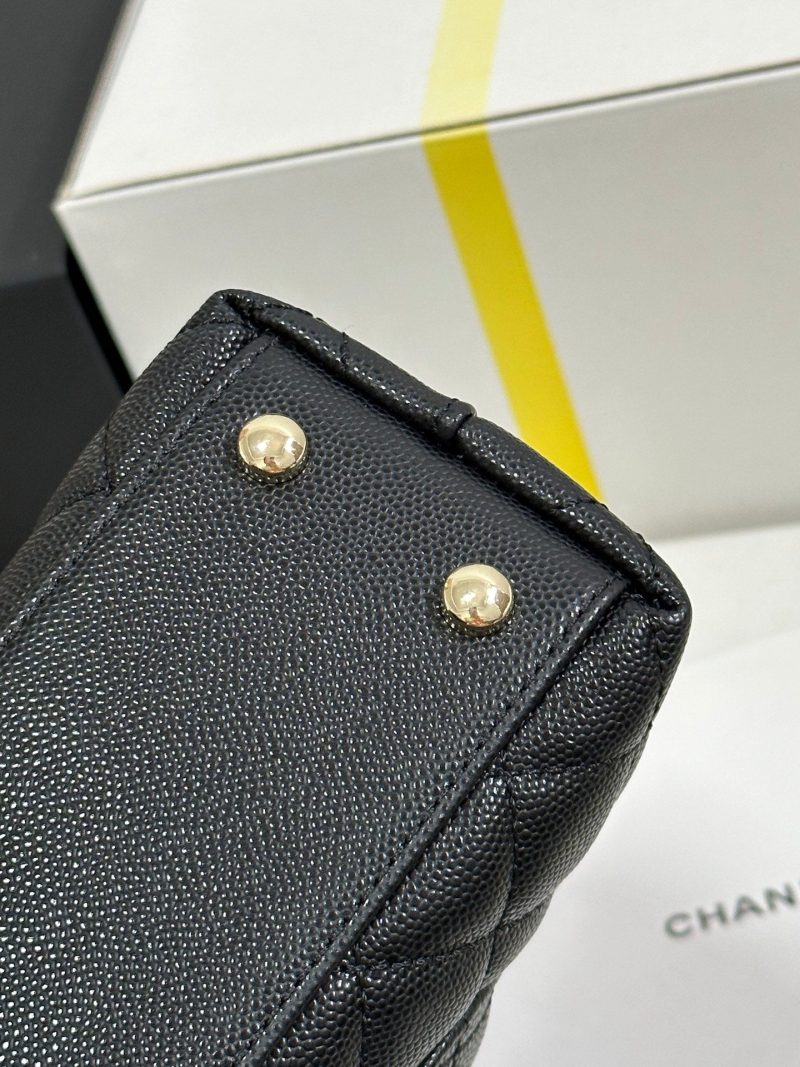 CC Coco Handle Flap Bag 24 Black Quilted Caviar Light Gold Hardware 243475