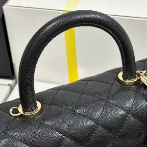 CC Coco Handle Flap Bag 24 Black Quilted Caviar Light Gold Hardware 243475