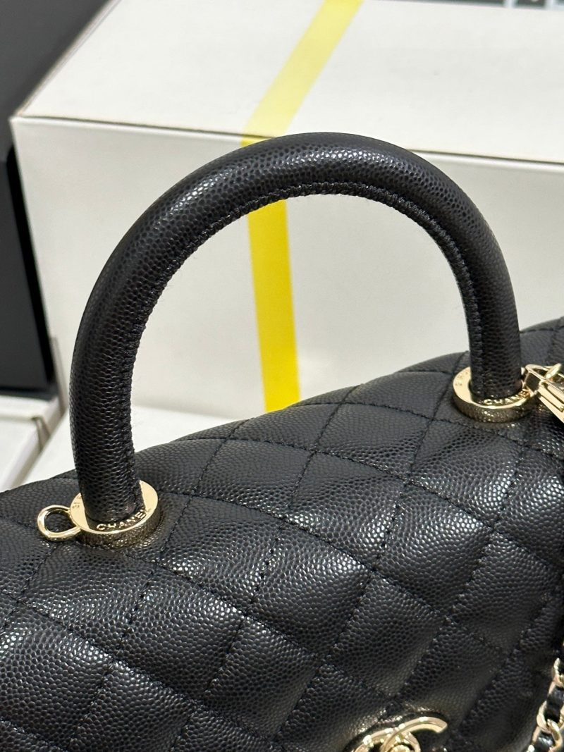 CC Coco Handle Flap Bag 24 Black Quilted Caviar Light Gold Hardware 243475