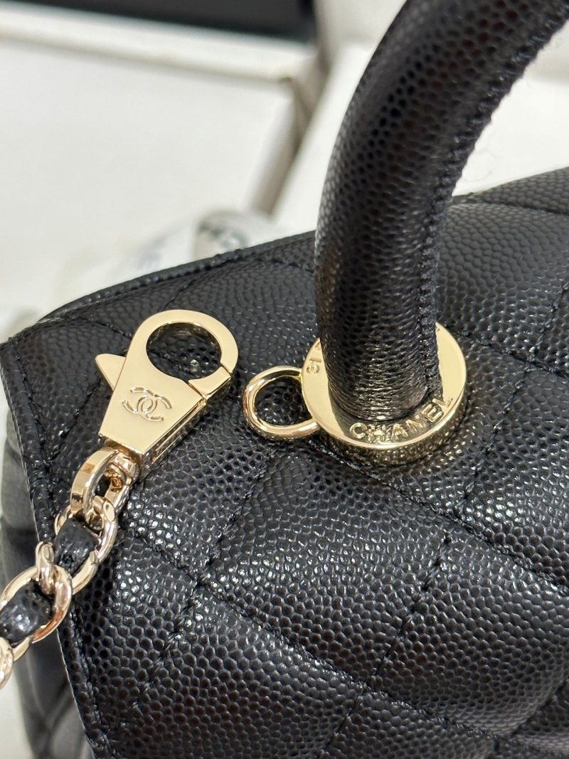CC Coco Handle Flap Bag 24 Black Quilted Caviar Light Gold Hardware 243475