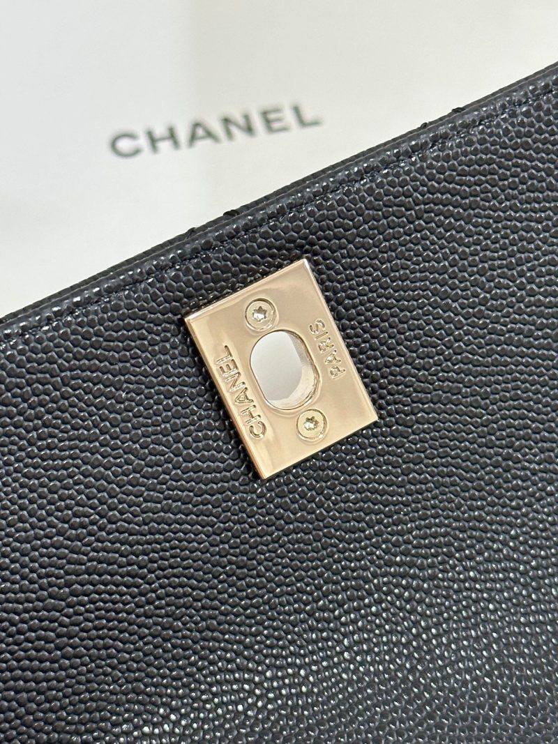 CC Coco Handle Flap Bag 24 Black Quilted Caviar Light Gold Hardware 243475