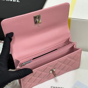 CC 25P Wallet Woc Handle 17cm Pink Pastel Leather Silver Hardware 243439