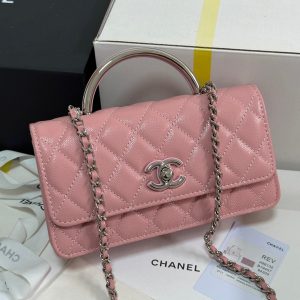 CC 25P Wallet Woc Handle 17cm Pink Pastel Leather Silver Hardware 243439