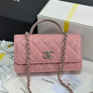 CC 25P Wallet Woc Handle 17cm Pink Pastel Leather Silver Hardware 243439