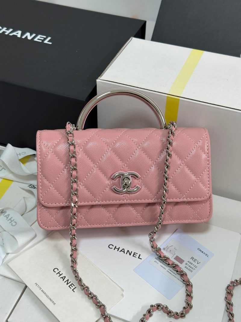 CC 25P Wallet Woc Handle 17cm Pink Pastel Leather Silver Hardware 243439