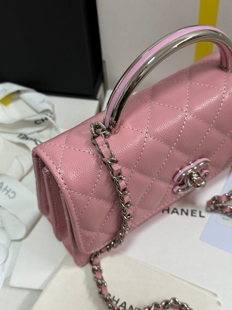 CC 25P Wallet Woc Handle 17cm Pink Pastel Leather Silver Hardware 243439