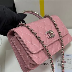 CC 25P Wallet Woc Handle 17cm Pink Pastel Leather Silver Hardware 243439