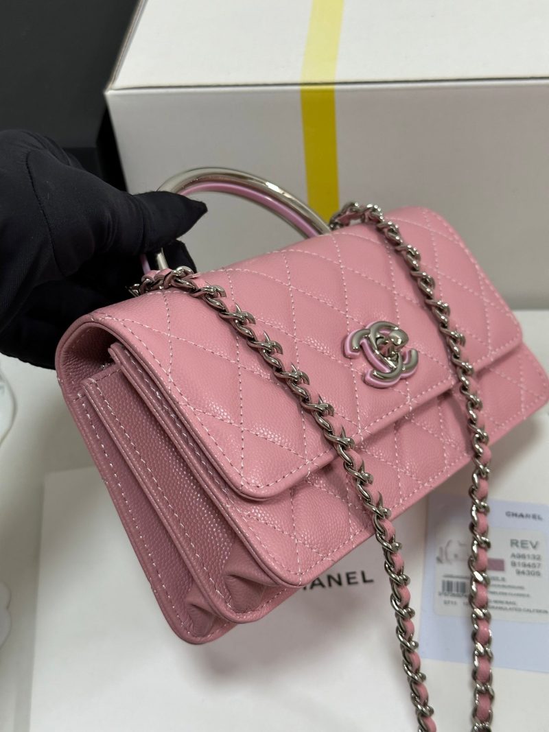 CC 25P Wallet Woc Handle 17cm Pink Pastel Leather Silver Hardware 243439